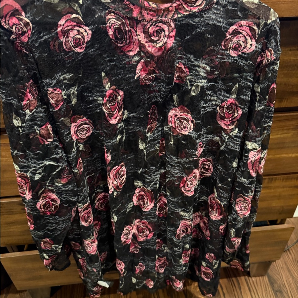 Torrid Black and Pink Rose Lace Top